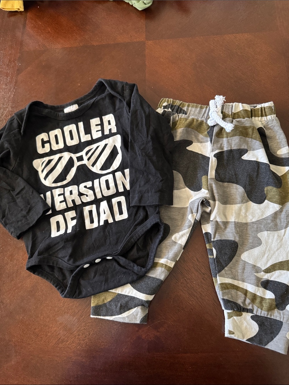 Black Graphic Baby Bodysuit with Camouflage Pants